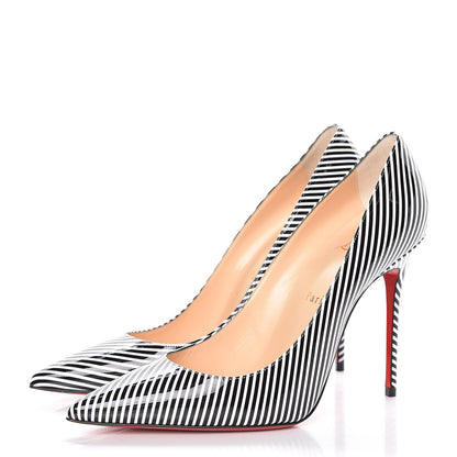 Christian Louboutin Patent Stripes Decollete 554 100 Pumps 39.5 Black White 3 of 11