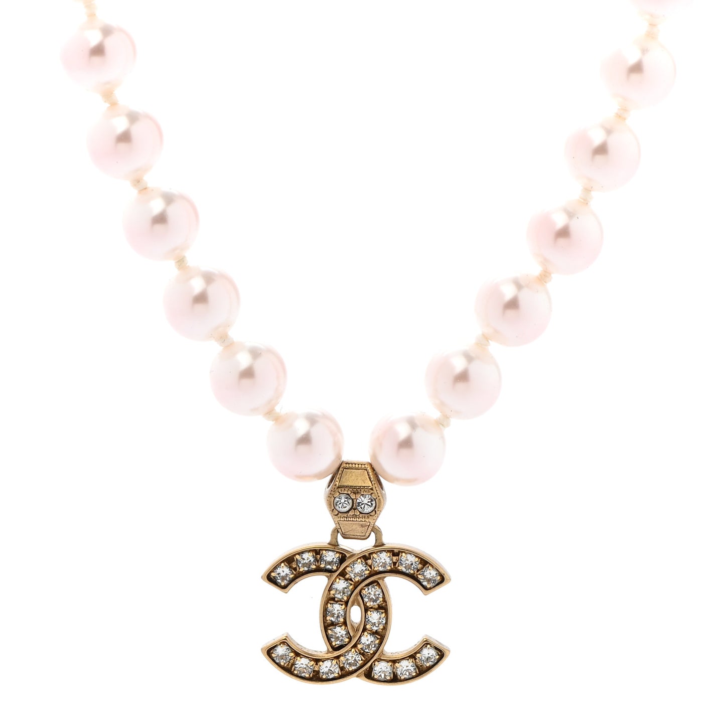 Pearl Crystal CC Short Necklace Gold