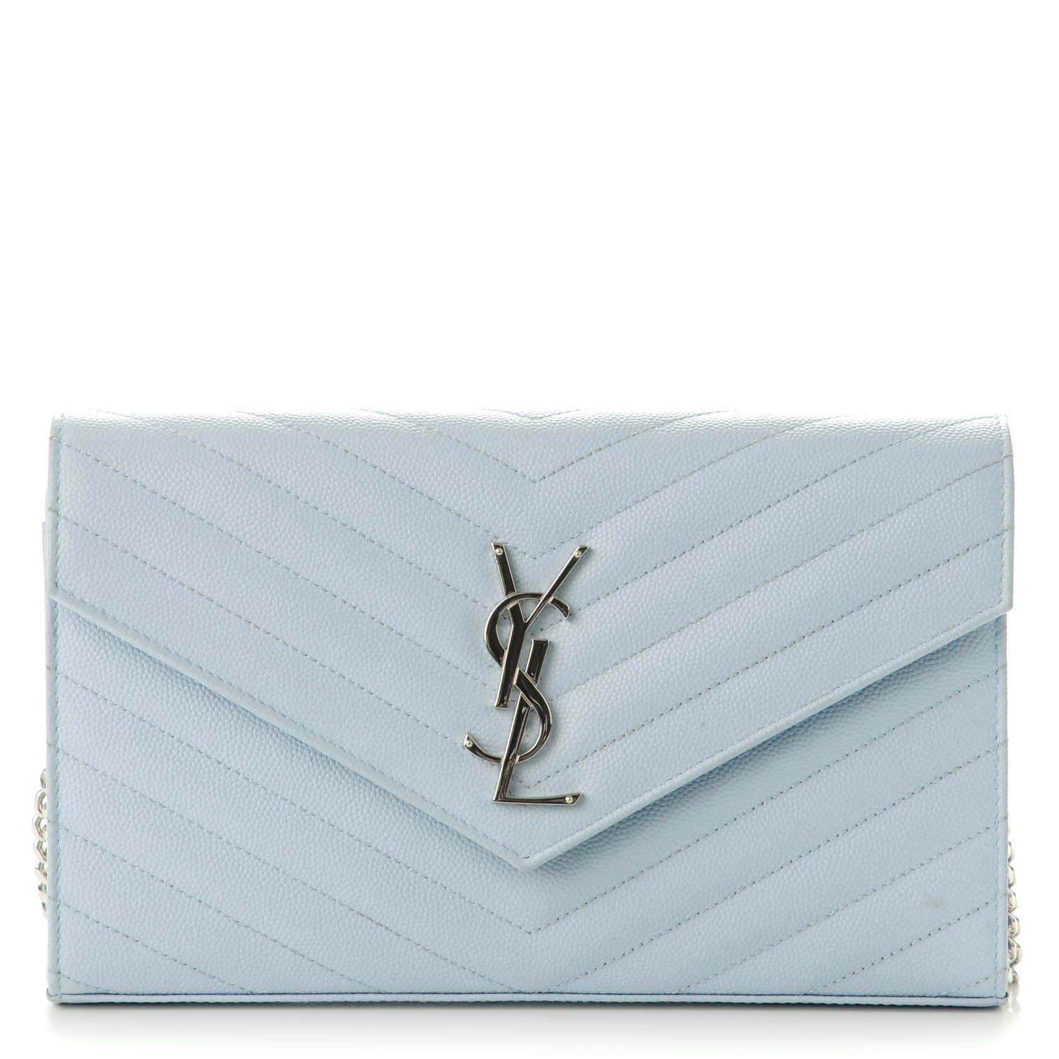 Saint Laurent Grain De Poudre Matelasse Monogram Chain Wallet Sky Blue 1 of 7