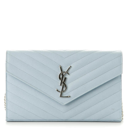 Saint Laurent Grain De Poudre Matelasse Monogram Chain Wallet Sky Blue 1 of 7