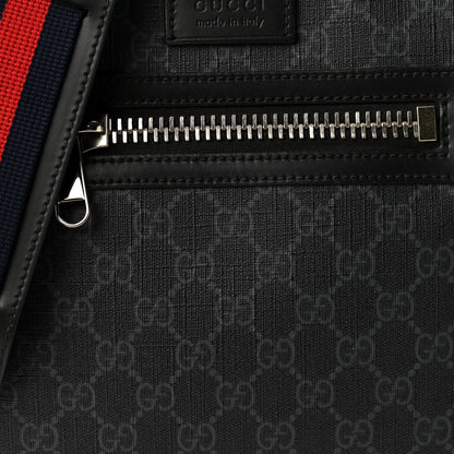 Gucci GG Supreme Monogram Web Small Flat Messenger Bag Black Grey 8 of 10