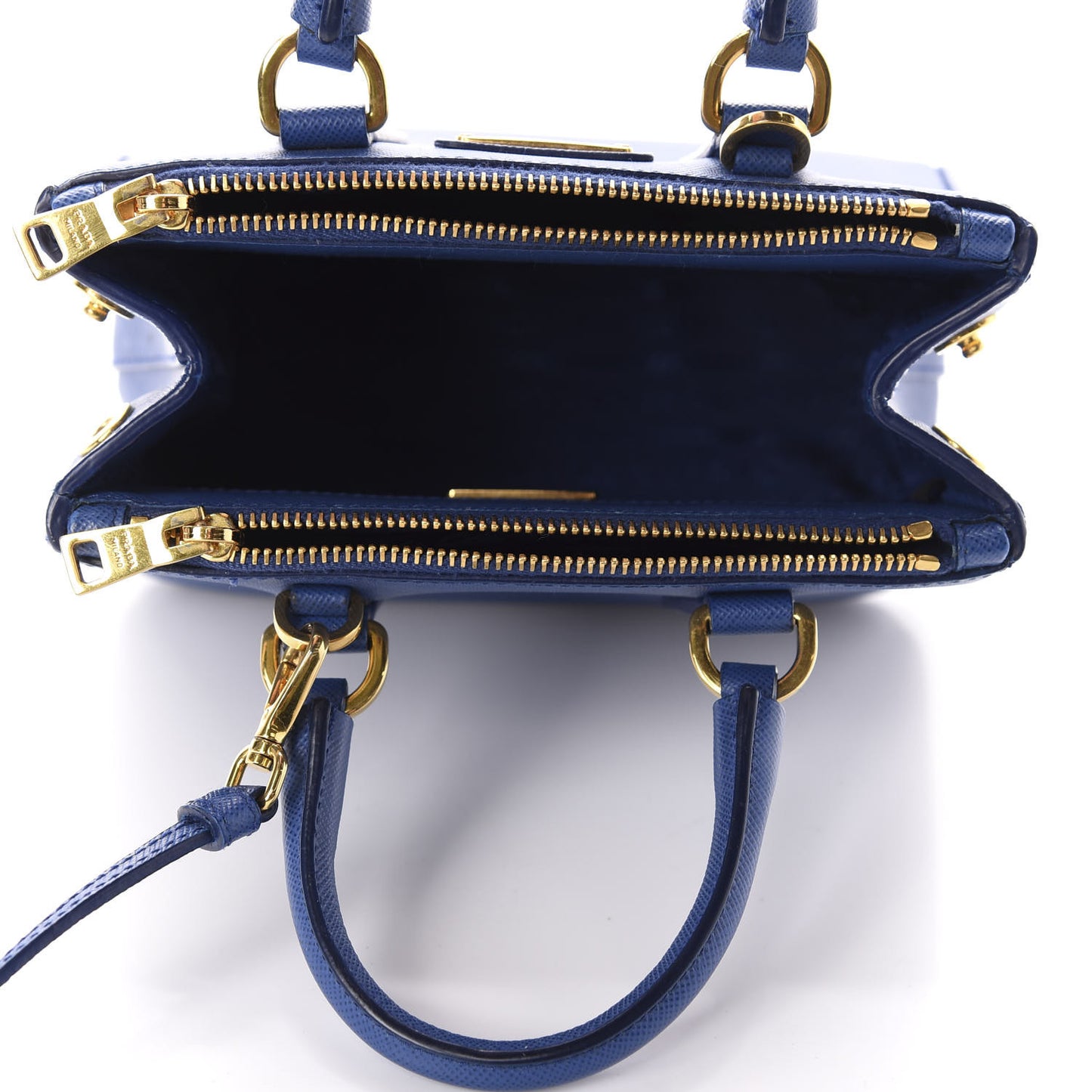Saffiano Micro Galleria Double Zip Tote Azzurro