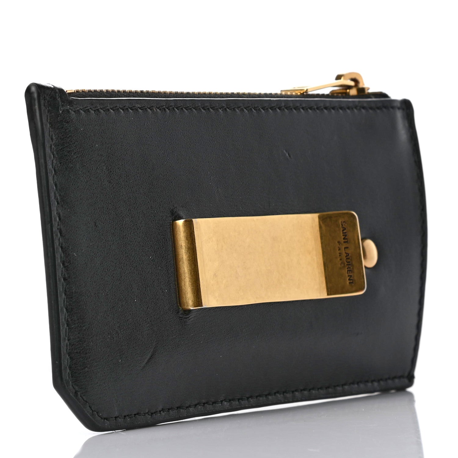 Saint Laurent Grained Calfskin Monogram 5 Fragments Zip Pouch Bill Clip Card Holder Black 3 of 7