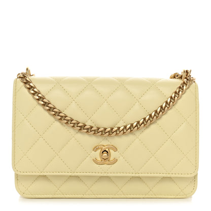 Chanel Lambskin Quilted CC Camellia Crush Wallet on Chain WOC Light Yellow 1 of 12