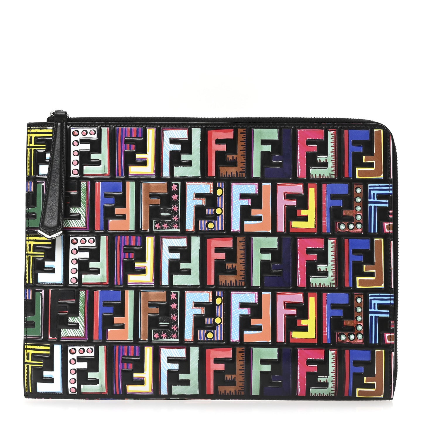 Vitello Dolce Fun Fair Embossed Zip Around Pouch Black Multicolor