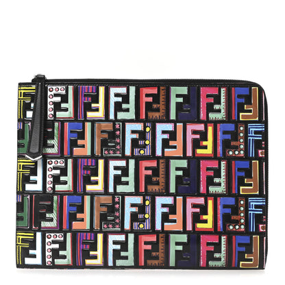 Fendi Vitello Dolce Fun Fair Embossed Zip Around Pouch Black Multicolor 1 of 8