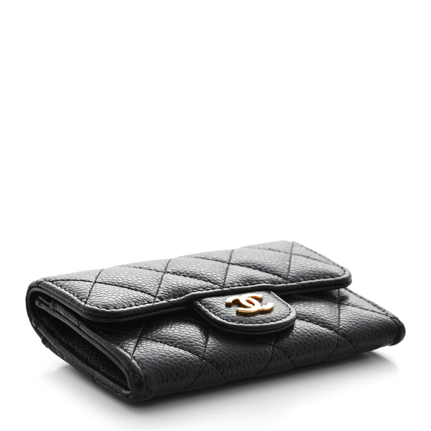 Caviar Quilted Flap Card Holder Wallet Black