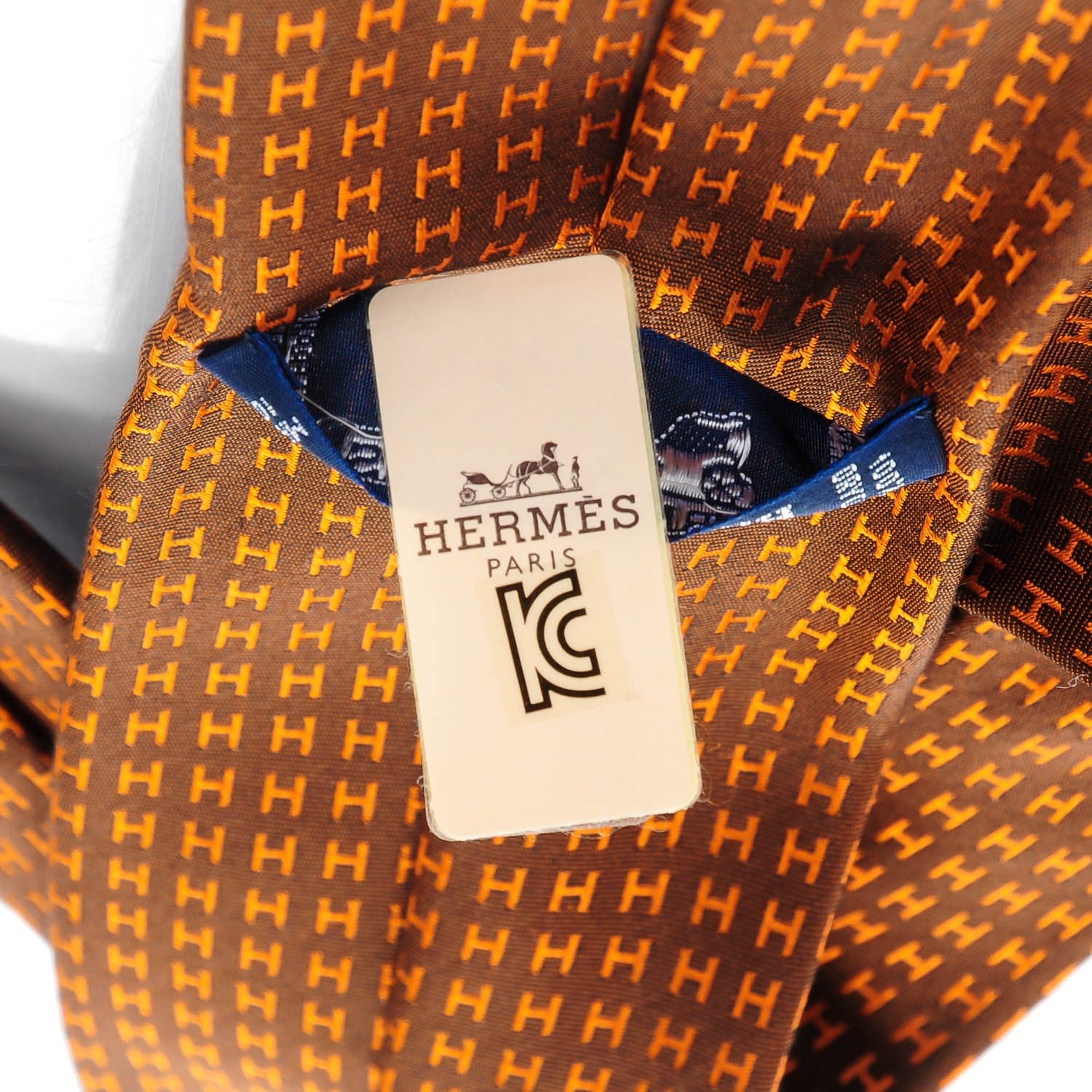 Hermes Woven Silk H Bi-Color Mens Neck Tie Marron Orange 4 of 6