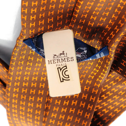 Hermes Woven Silk H Bi-Color Mens Neck Tie Marron Orange 4 of 6
