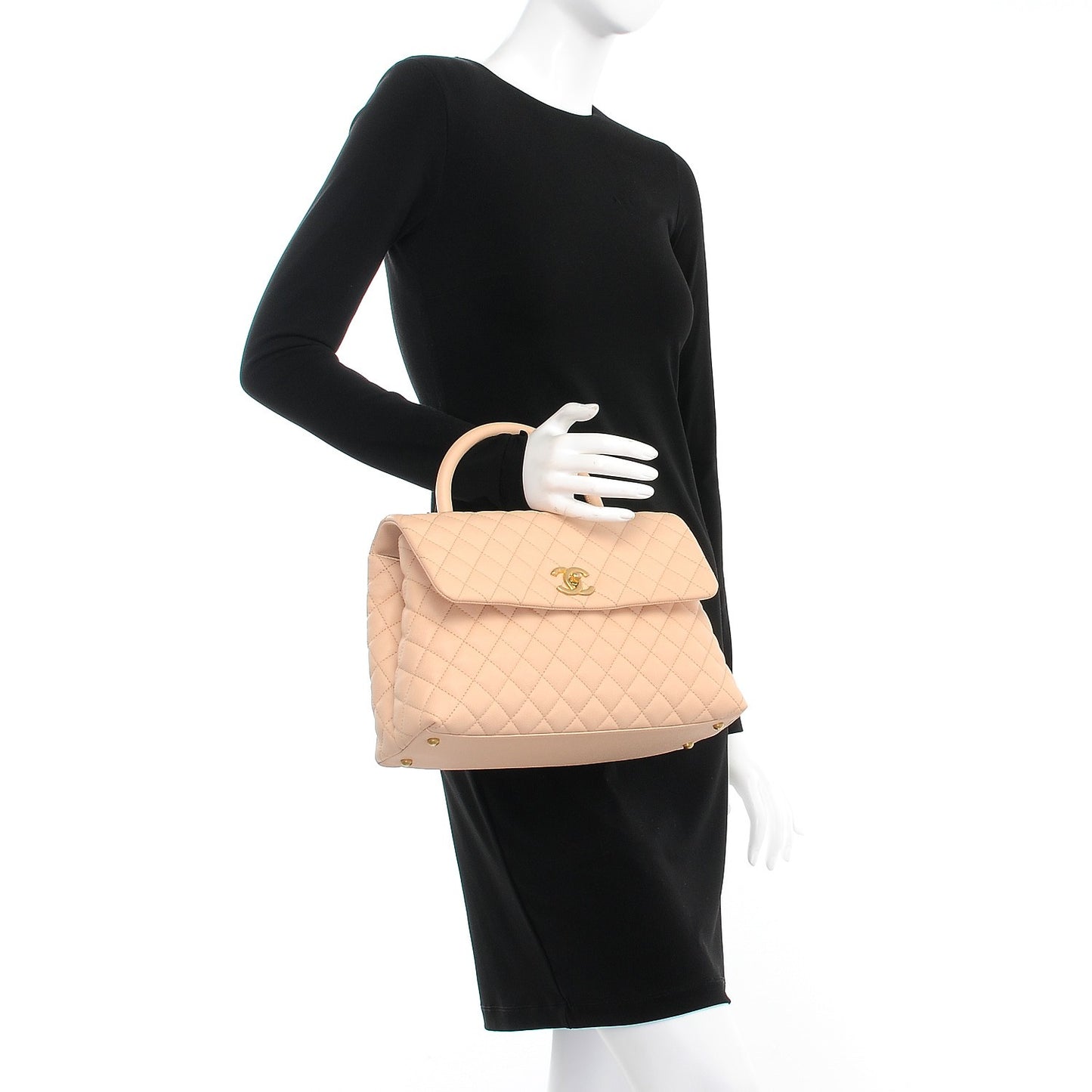 Caviar Quilted Medium Coco Handle Flap Light Beige