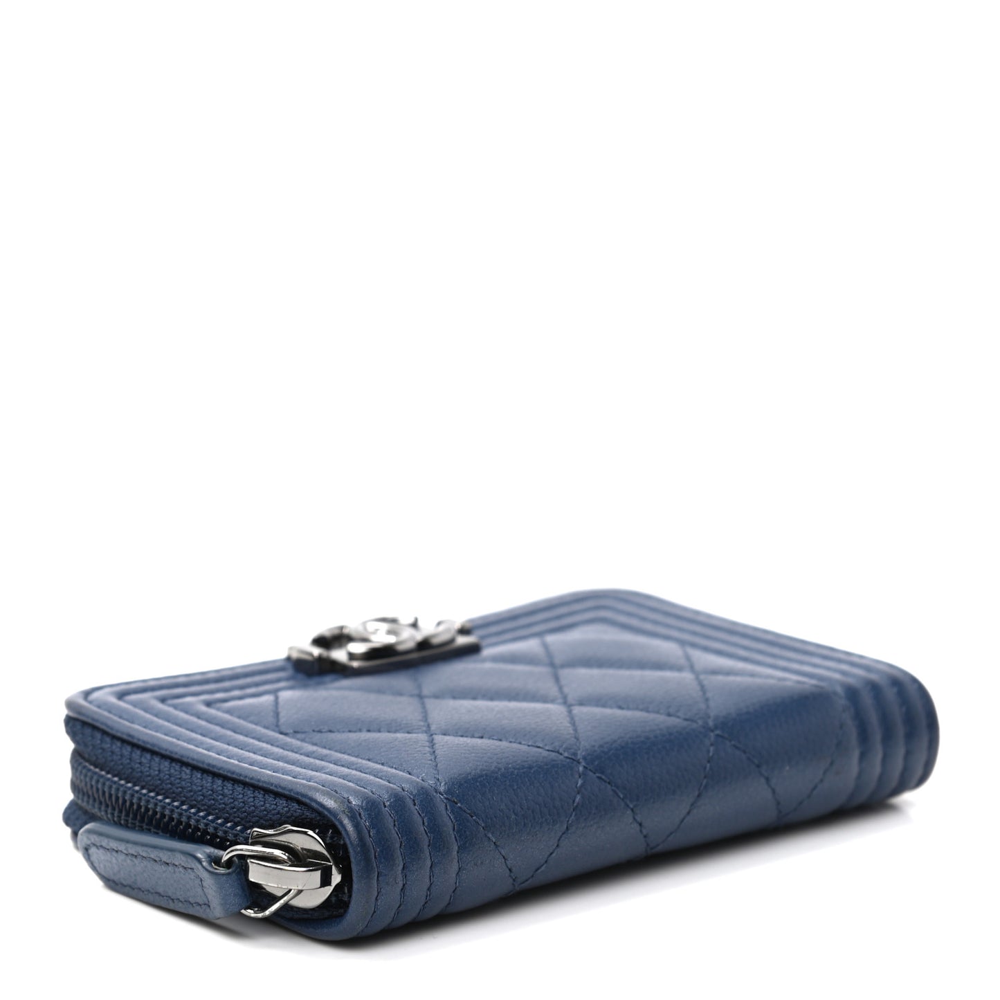 Caviar Quilted Boy Zip Around Coin Purse Wallet Dark Blue