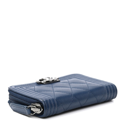Chanel Caviar Quilted Boy Zip Around Coin Purse Wallet Dark Blue 4 of 7