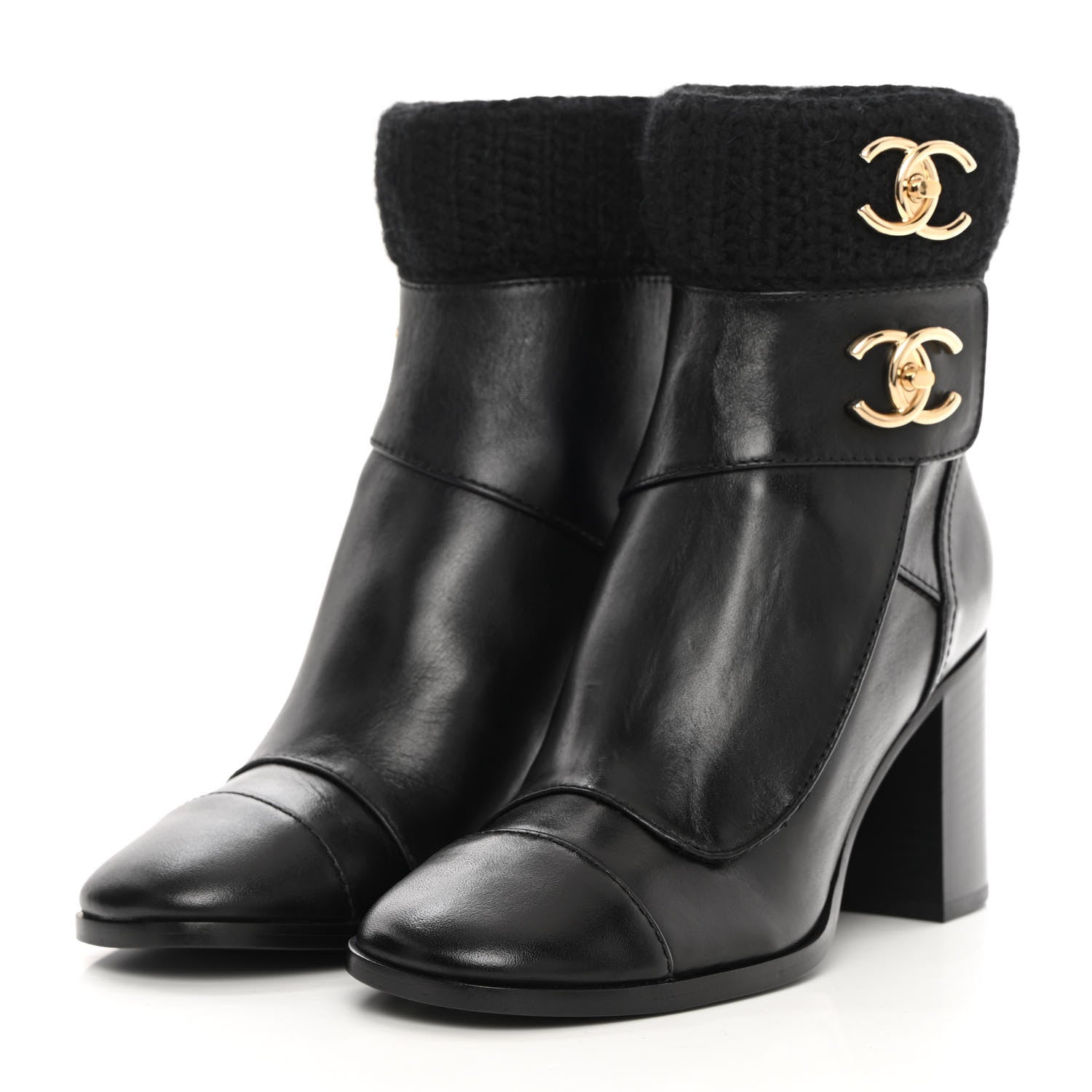 Chanel Calfskin Knit CC Short Boots 36 Black 3 of 11