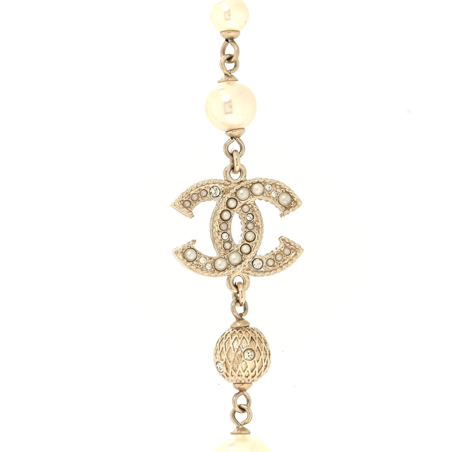 Chanel Pearl Crystal CC Long Necklace Gold 7 of 7