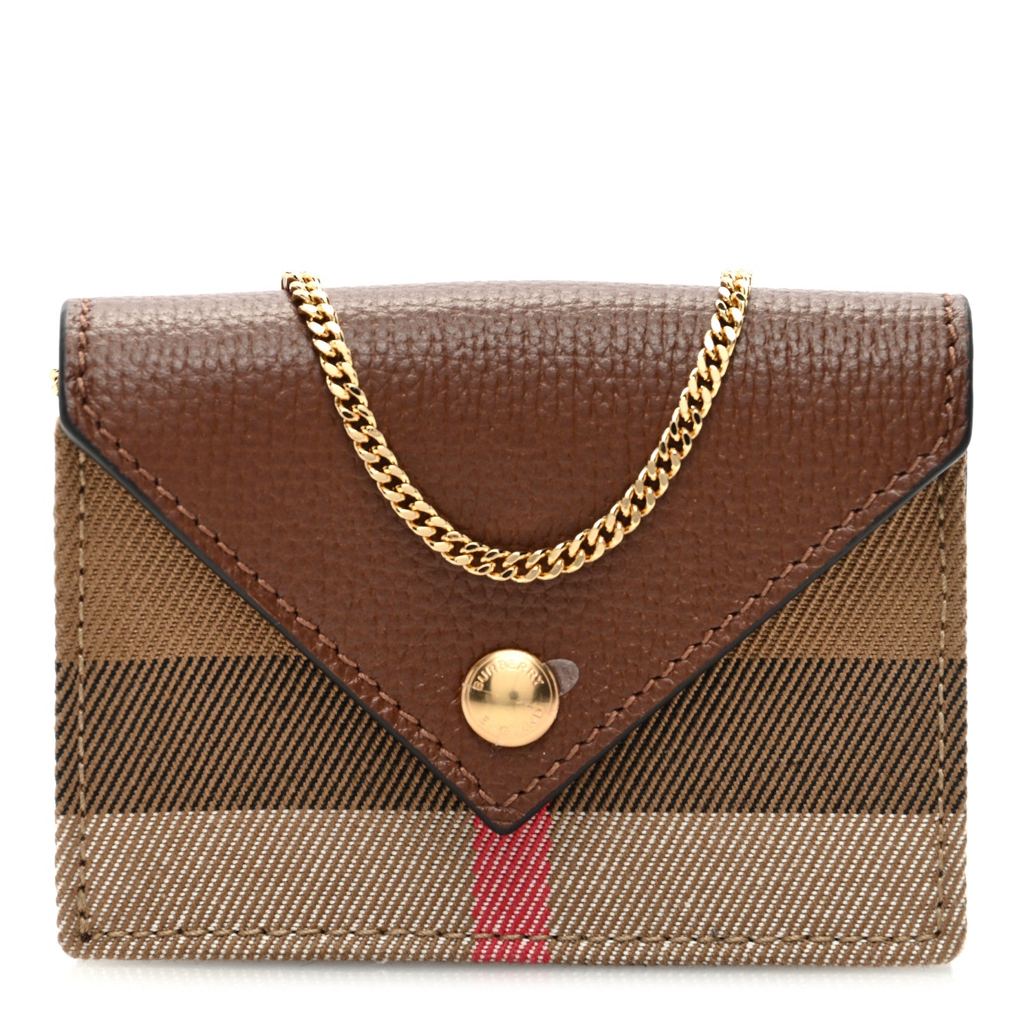 Burberry Grainy Calfskin Vintage Check Jade Card Case On Chain Tan 1 of 9