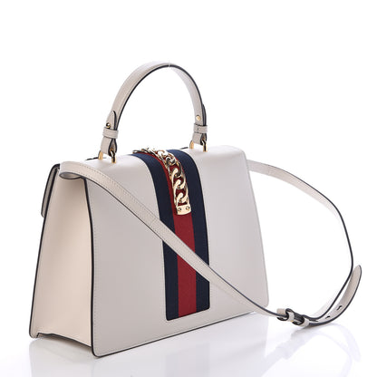Gucci Calfskin Embroidered Medium Sylvie Top Handle Bag White 3 of 9