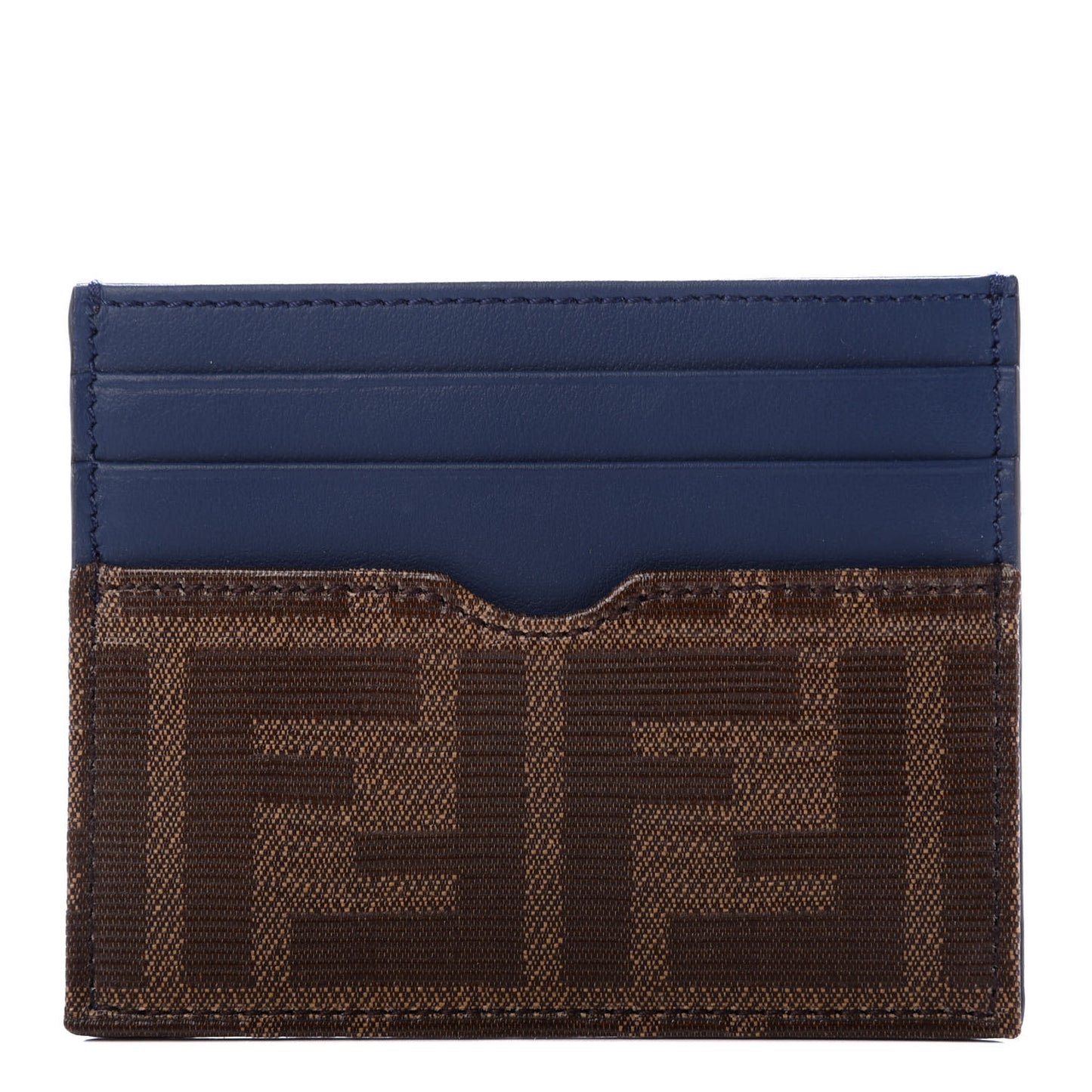 Vitello Century Glazed Fabric FF 1974 Card Holder Blu Scuro Mogano Panna