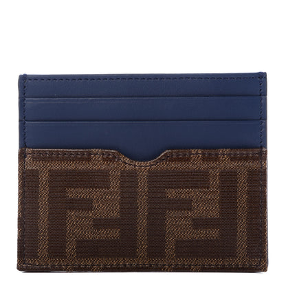 Fendi Vitello Century Glazed Fabric FF 1974 Card Holder Blu Scuro Mogano Panna 1 of 7