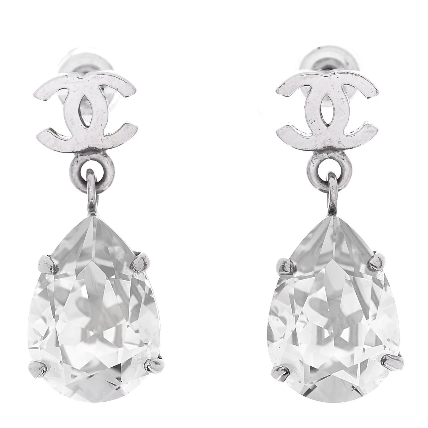 Crystal CC Tear Drop Earrings Silver
