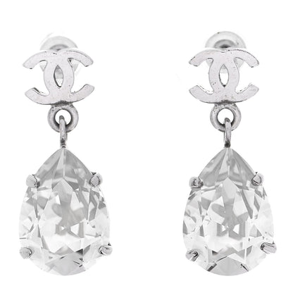 Chanel Crystal CC Tear Drop Earrings Silver 1 of 4