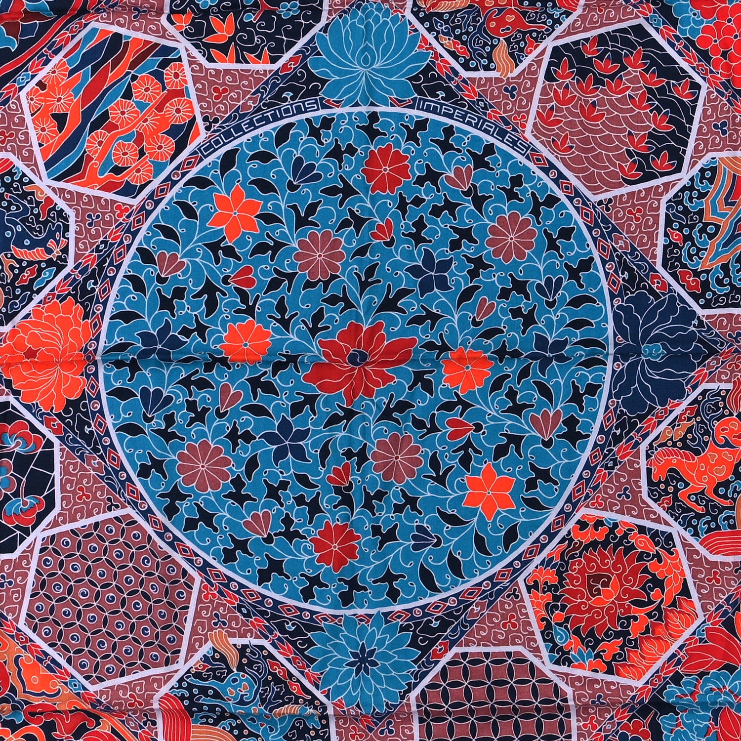 Hermes Cashmere Silk Collections Imperiales Shawl 140 Orange Bleu Brique 2 of 3
