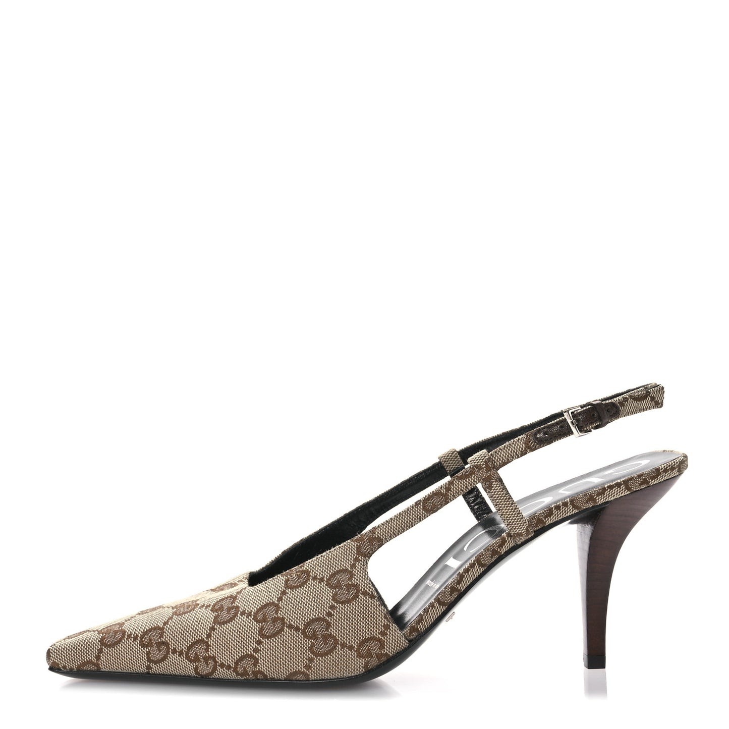 Monogram Malga Kid Square G 75mm Slingback Pumps 40.5 Beige Ebony New Acero
