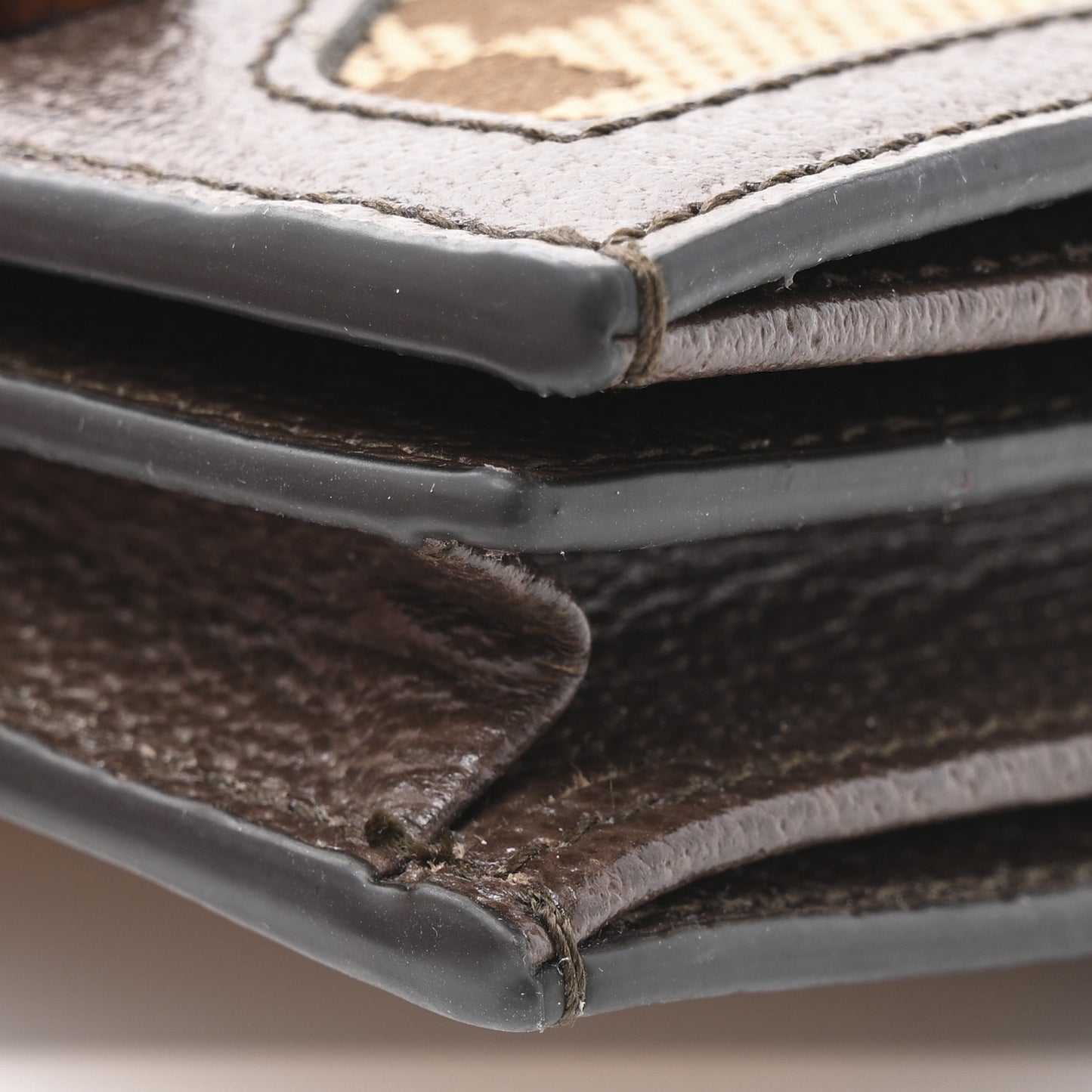 Monogram Jumbo GG Textured Dollar Calfskin Diana Card Case Wallet Camel Ebony New Acero