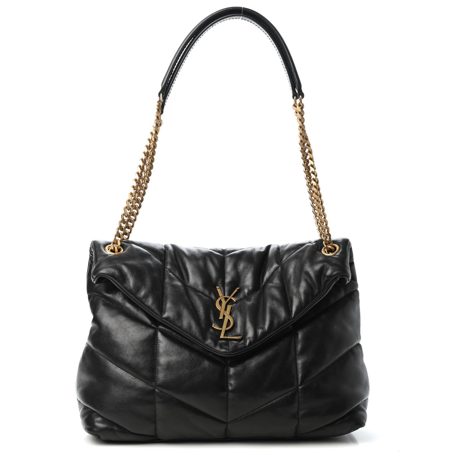 Saint Laurent Lambskin Quilted Medium Loulou Puffer Monogram Chain Satchel Black 1 of 4
