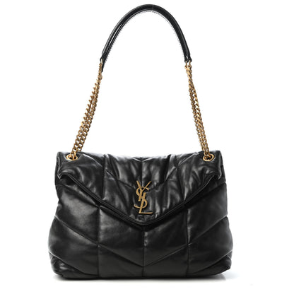 Saint Laurent Lambskin Quilted Medium Loulou Puffer Monogram Chain Satchel Black 1 of 4