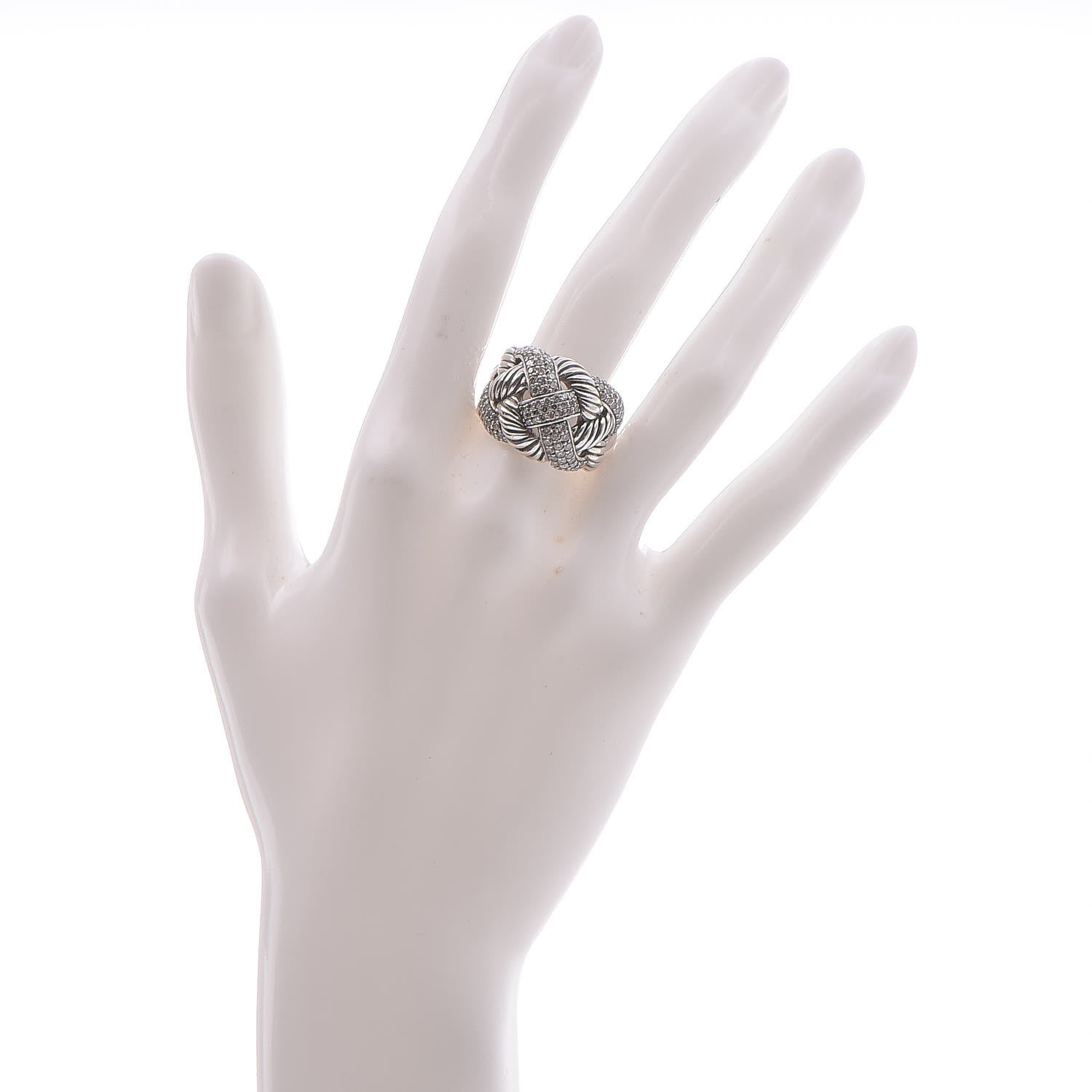David Yurman Sterling Silver Diamond Wide Woven Cable Ring 56 7.5 2 of 5