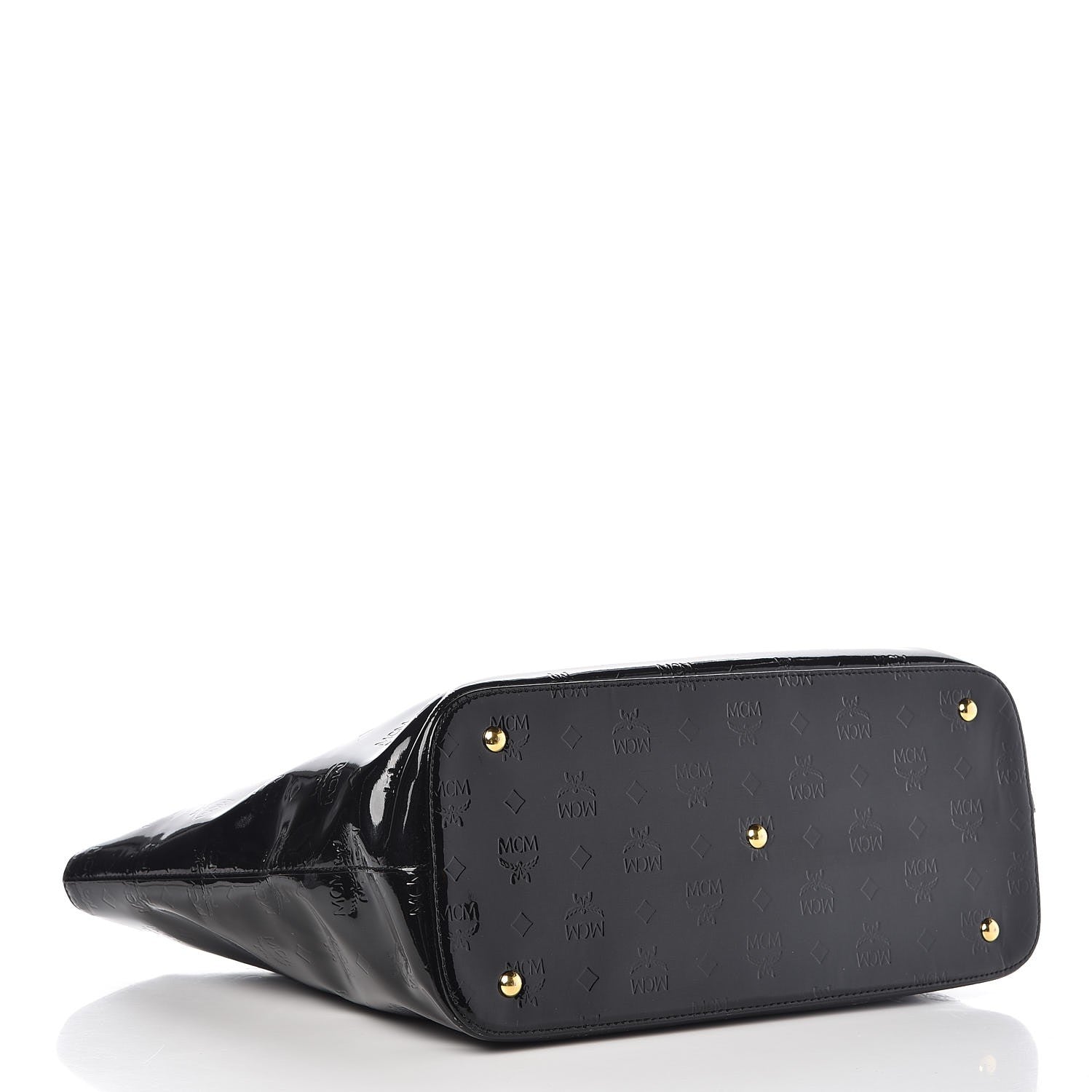 MCM Monogram Patent Shopping Tote Black 5 of 14