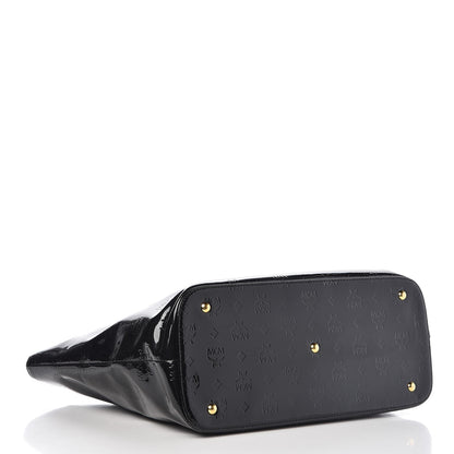 MCM Monogram Patent Shopping Tote Black 5 of 14