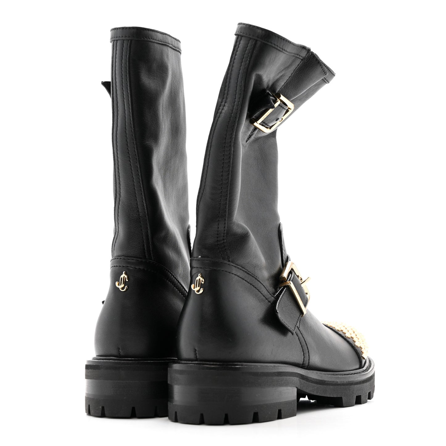 Calfskin Studded Biker II Boots 36.5 Black