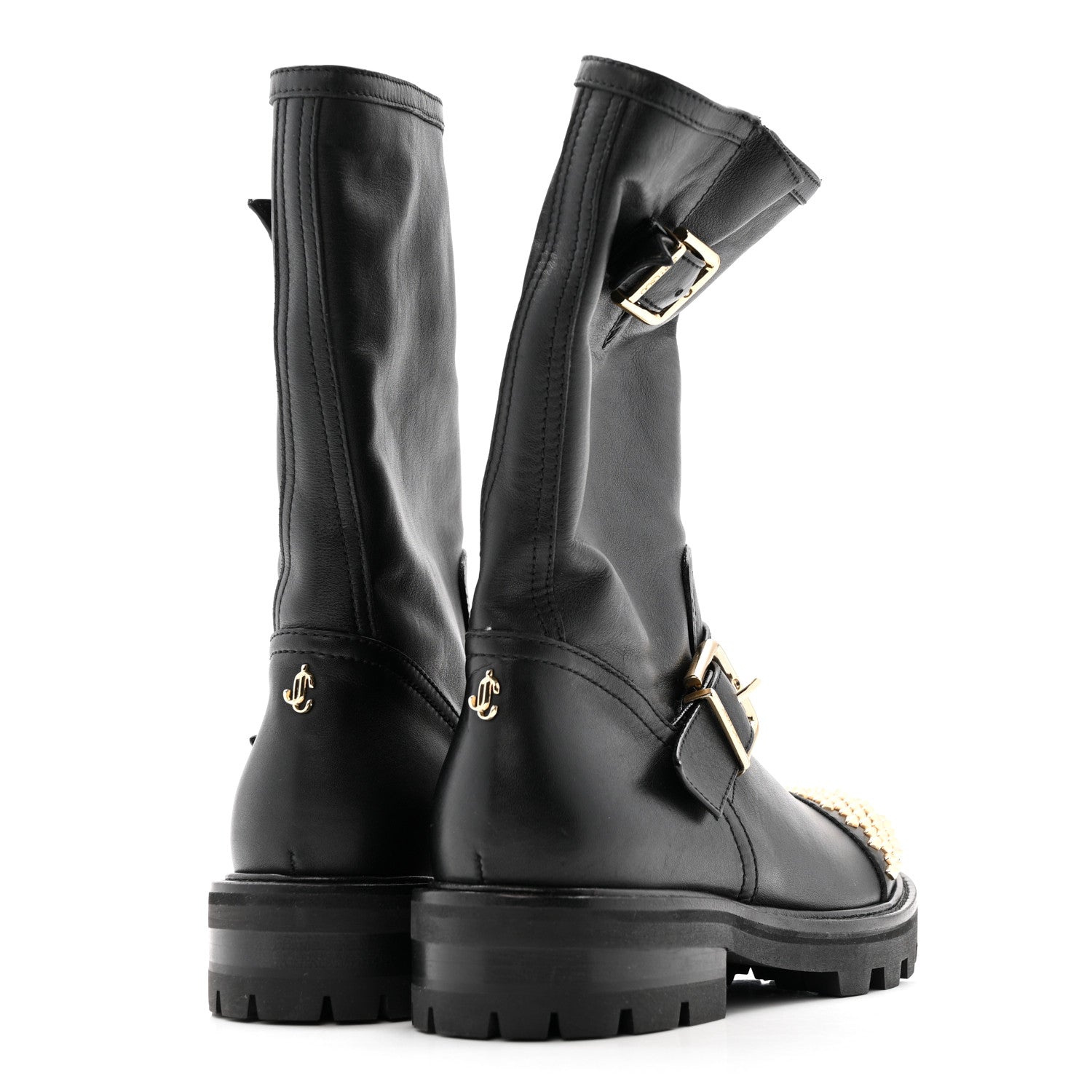 Jimmy Choo Calfskin Studded Biker II Boots 36.5 Black 5 of 10