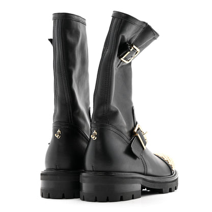 Jimmy Choo Calfskin Studded Biker II Boots 36.5 Black 5 of 10