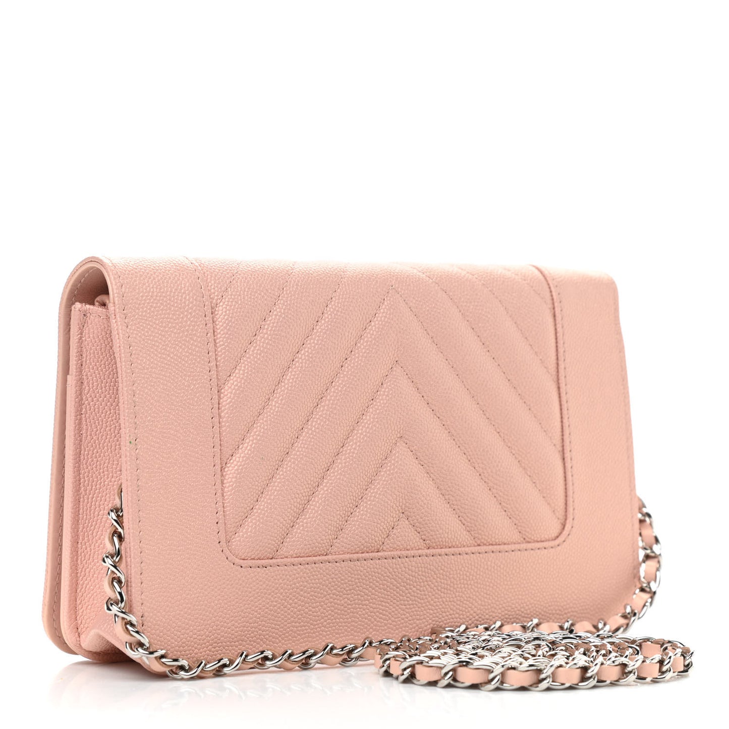 Metallic Caviar Quilted Vintage Mademoiselle Wallet On Chain WOC Light Pink