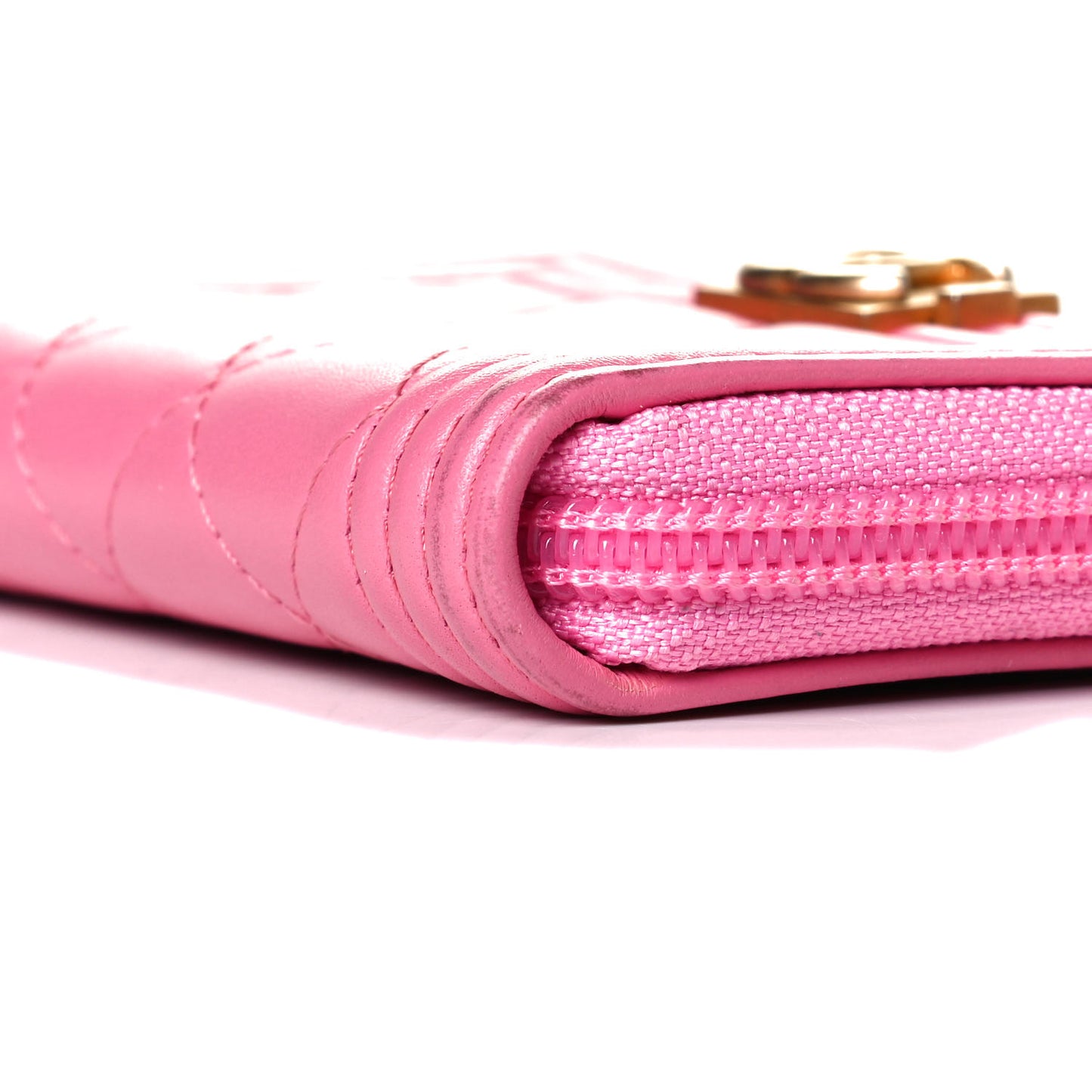 Lambskin Quilted Boy Zip Around Coin Purse Wallet Pink