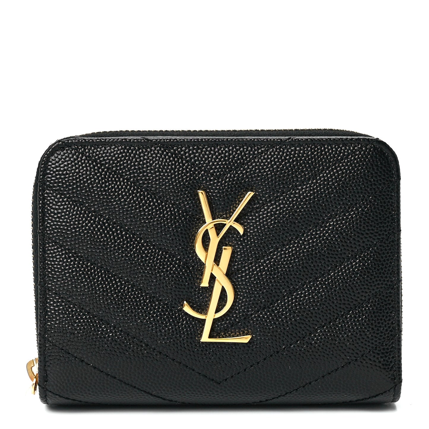 Grain De Poudre Matelasse Chevron Monogram Compact Zip Around Wallet Black