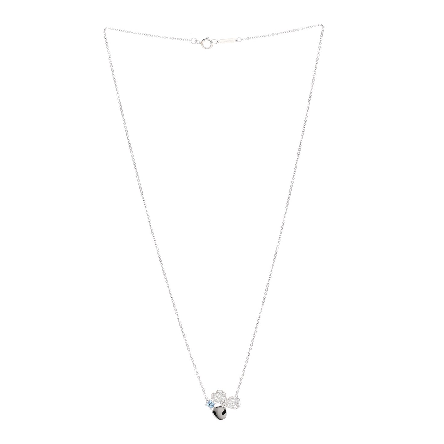Platinum Diamond Aquamarine Paper Flowers Pendant Necklace