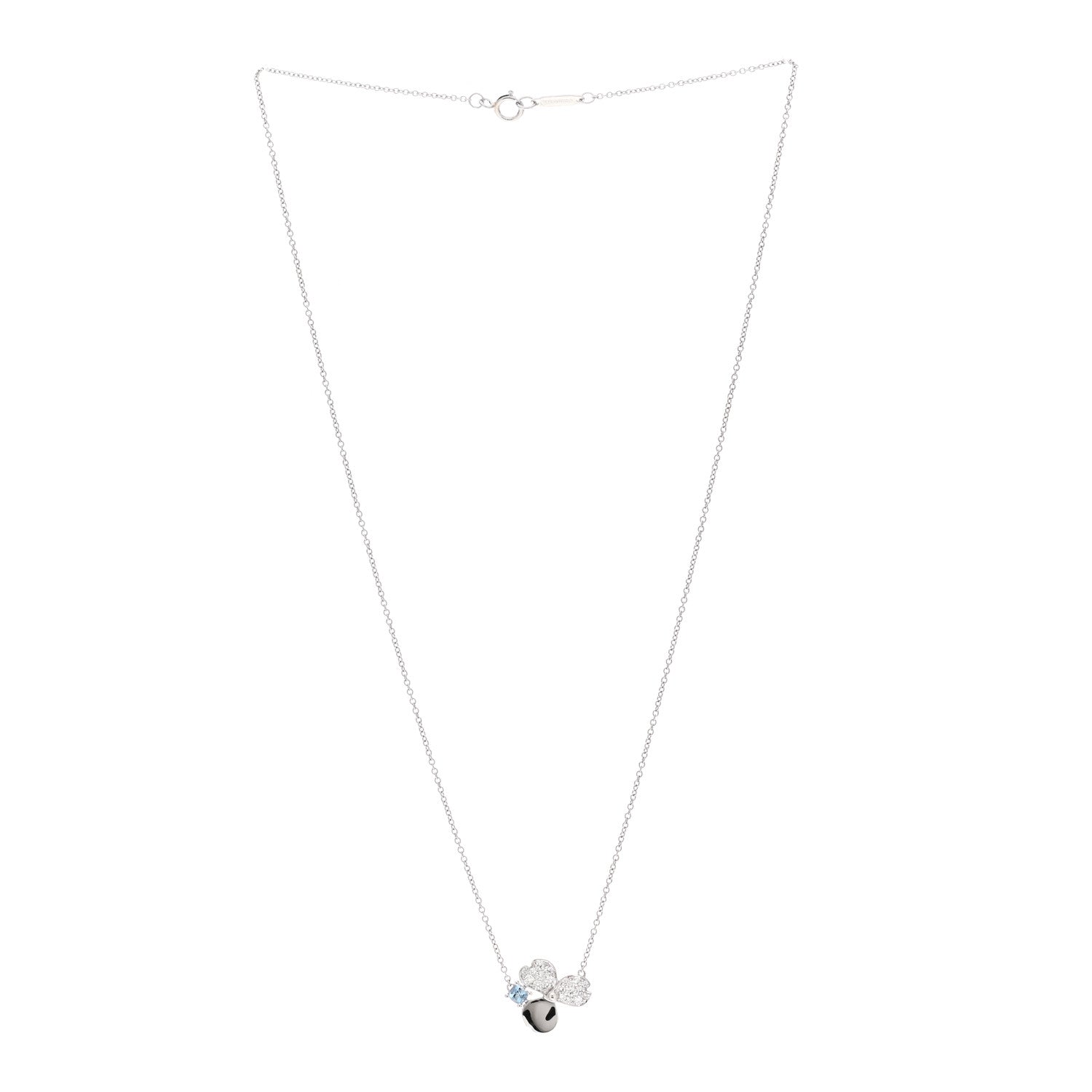 Tiffany Platinum Diamond Aquamarine Paper Flowers Pendant Necklace 3 of 5