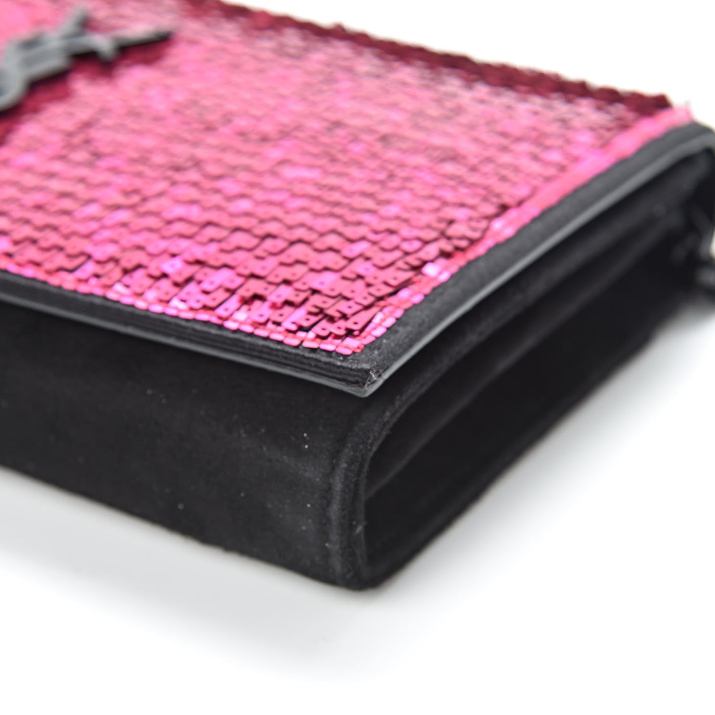 Paillette Suede Monogram Kate Chain Wallet Pink Black