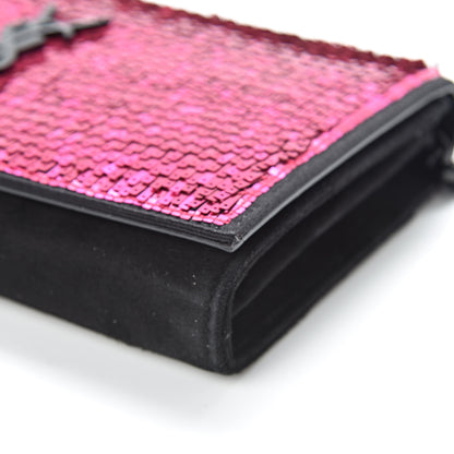 Saint Laurent Paillette Suede Monogram Kate Chain Wallet Pink Black 9 of 10