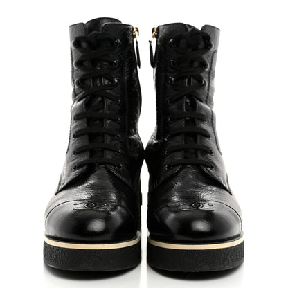 Chanel Shiny Crumpled Lambskin Lace Up Combat Boots 40 Black 2 of 9
