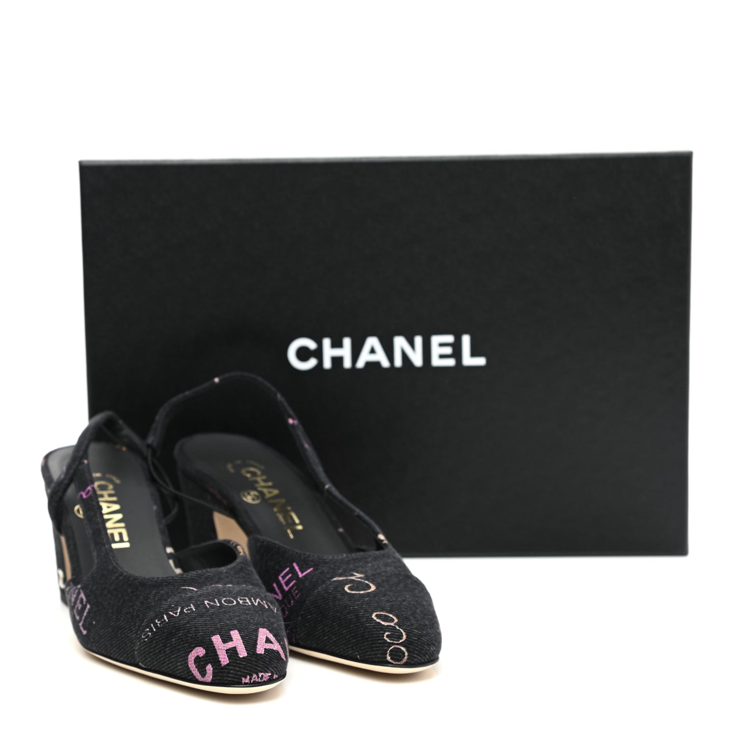 Denim Cap Toe Denim Mood Slingback Pumps 35 Black Multicolor