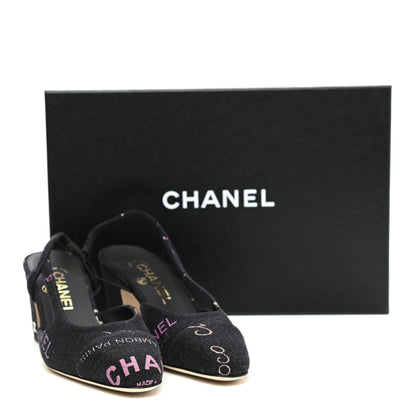 Chanel Denim Cap Toe Denim Mood Slingback Pumps 35 Black Multicolor 9 of 9