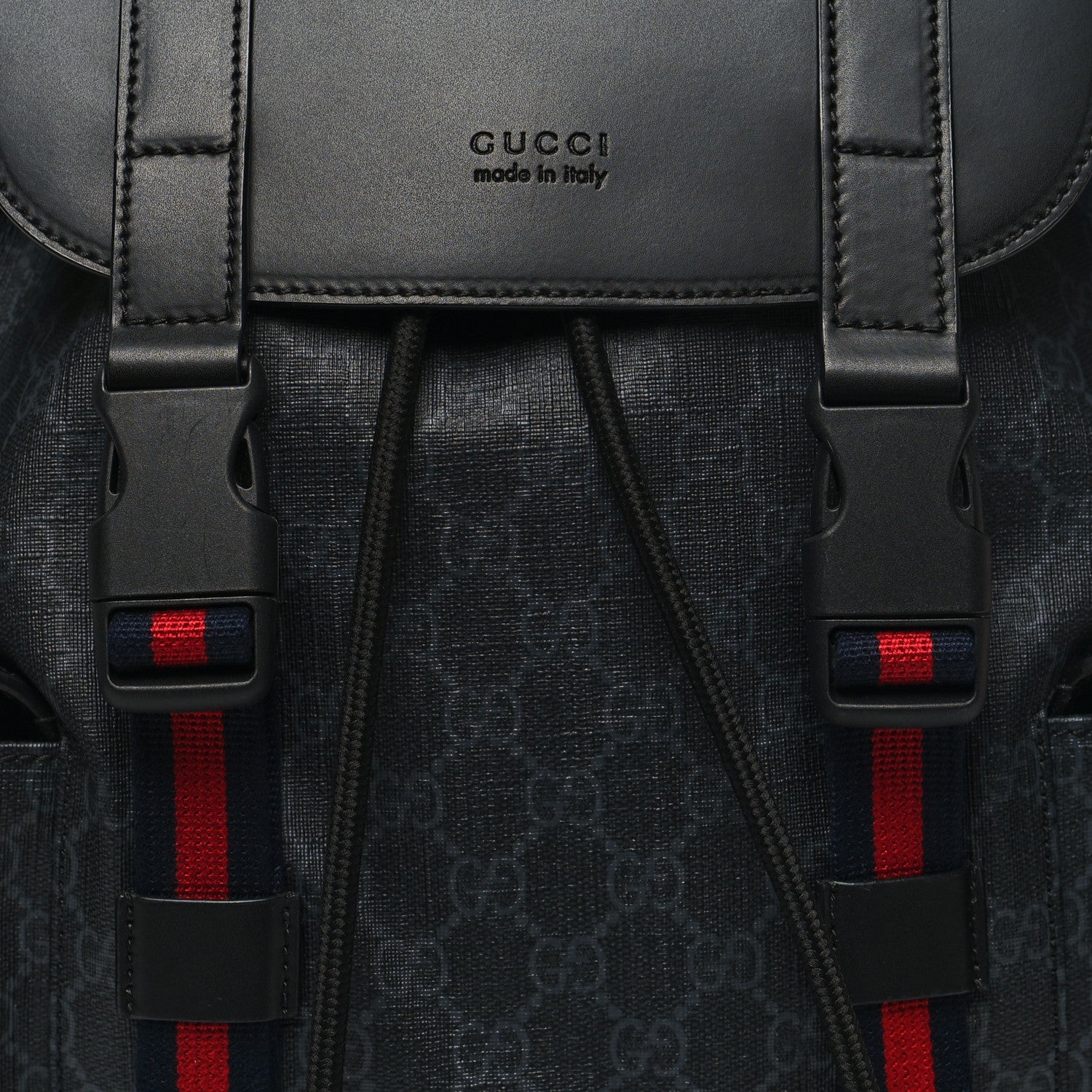 Gucci Soft GG Supreme Monogram Calfskin Web Double Buckle Backpack Black 8 of 10