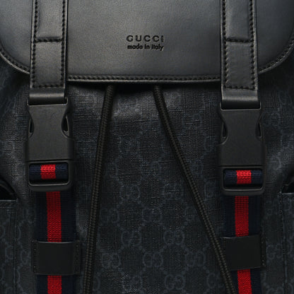 Gucci Soft GG Supreme Monogram Calfskin Web Double Buckle Backpack Black 8 of 10