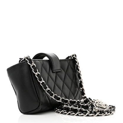 Chanel Lambskin Quilted Crystal Valentine Charms Mini Phone Holder Crossbody Bag Black 3 of 10