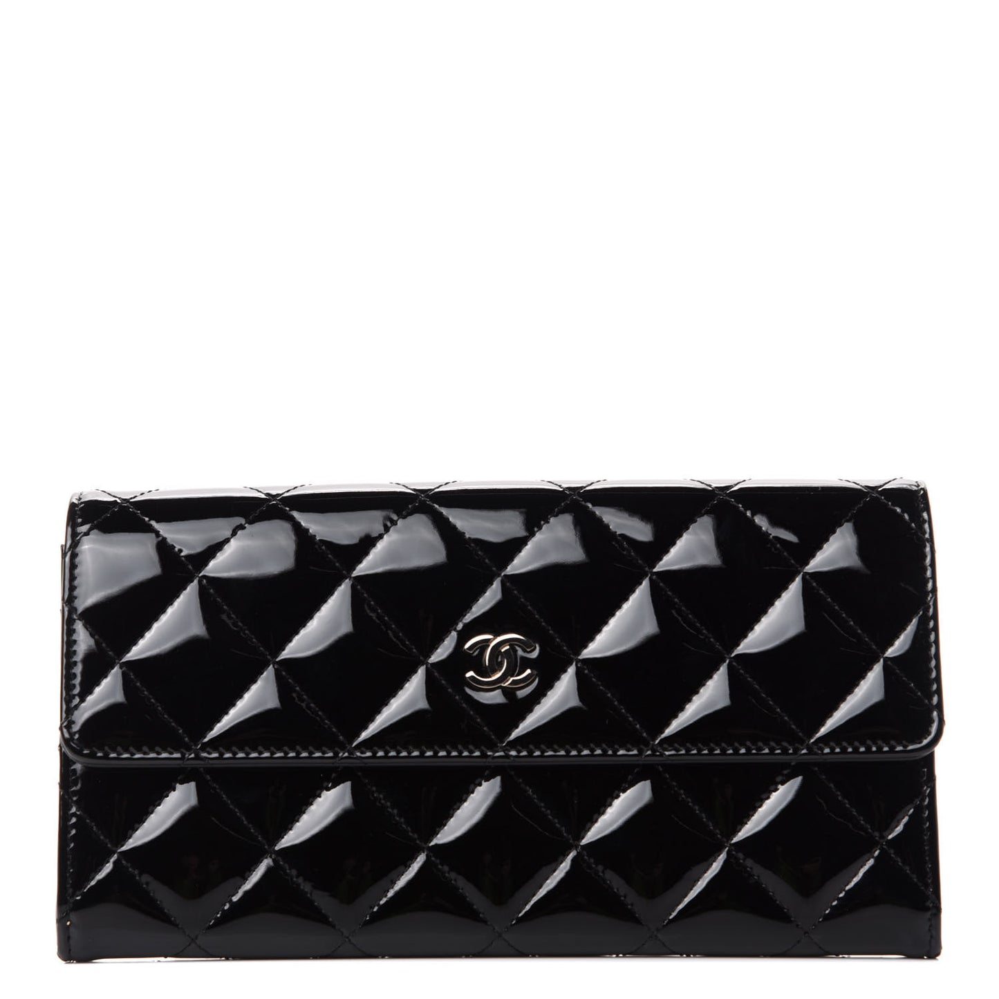 Patent Quilted Large Flap Wallet Black