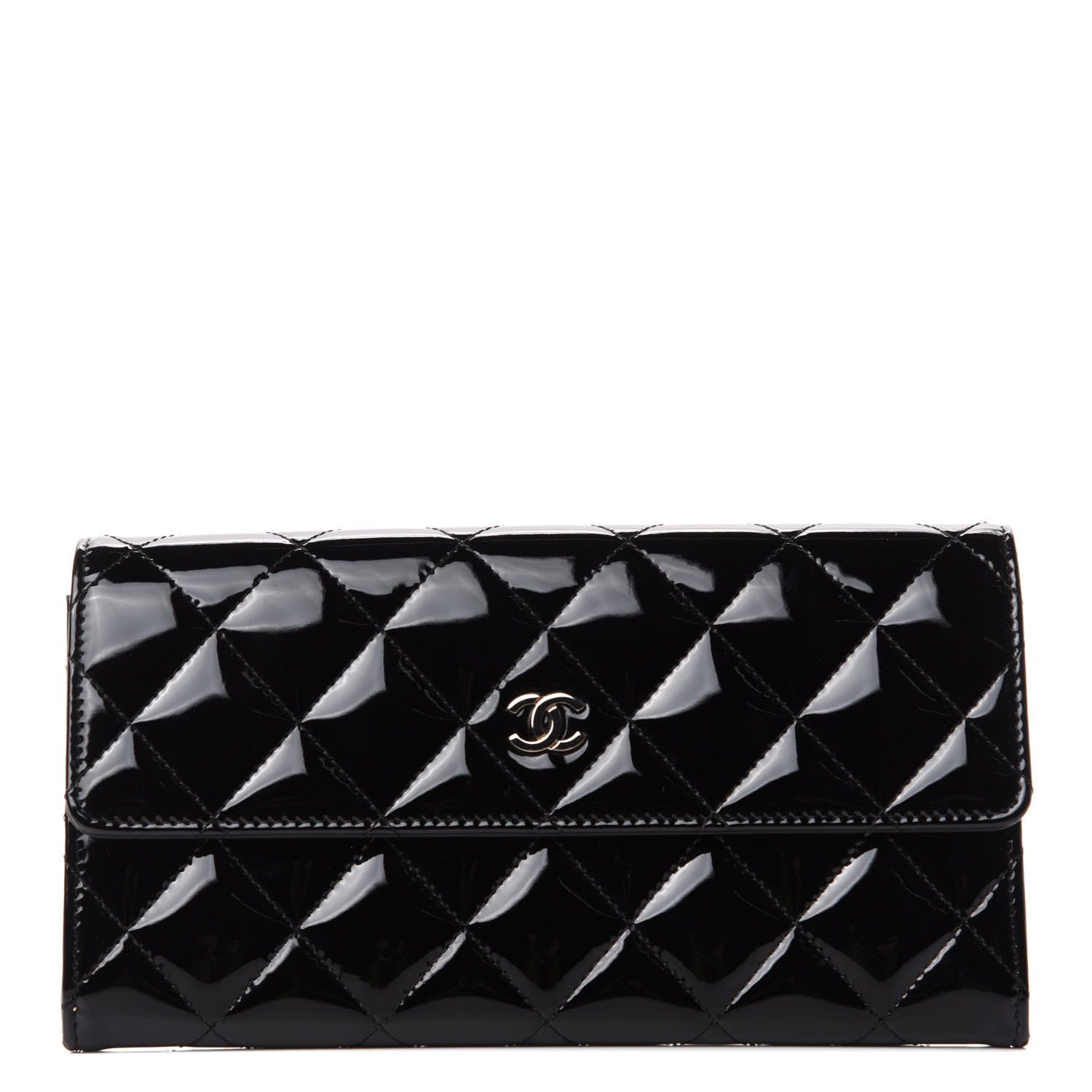 Chanel Patent Quilted Large Flap Wallet Black 1 of 7